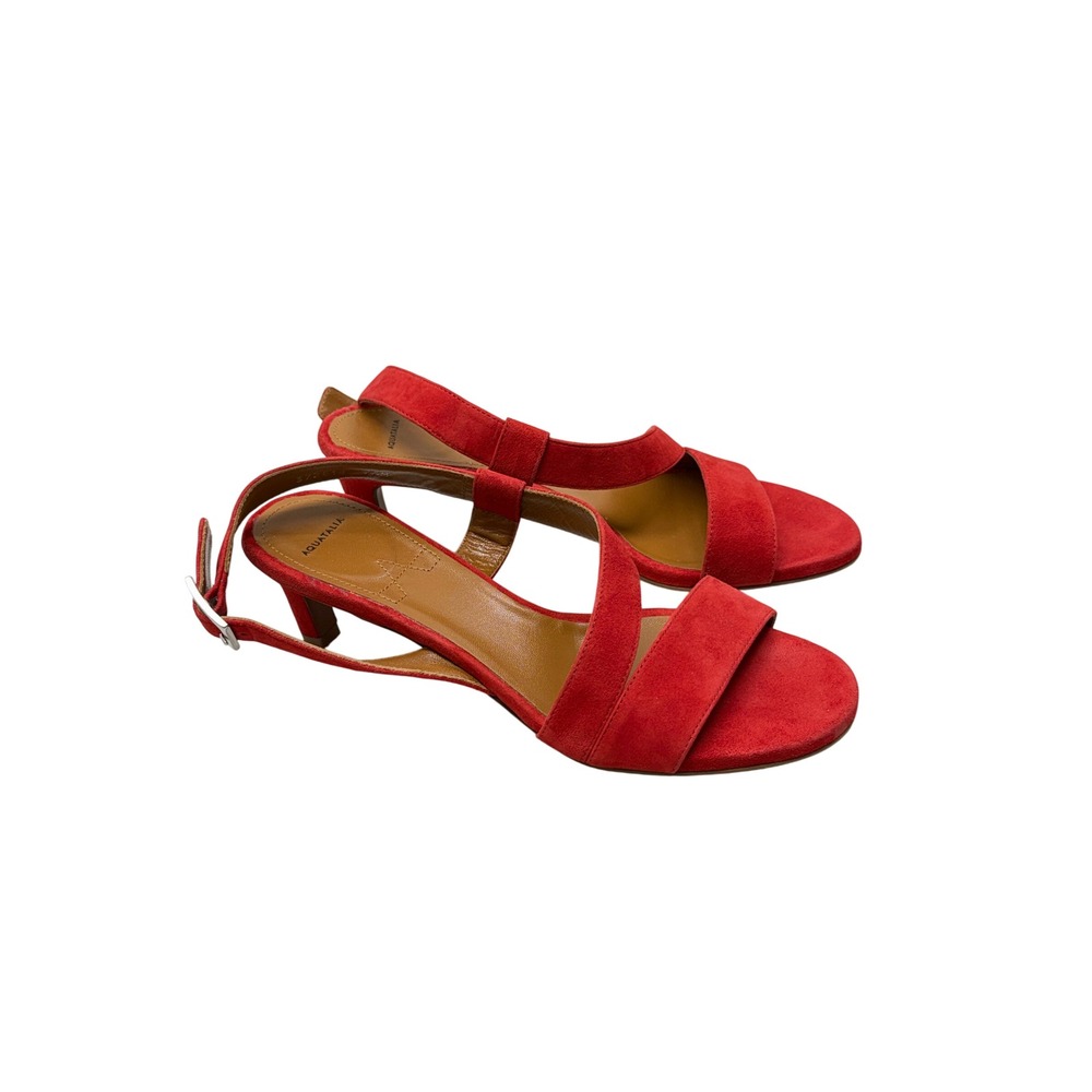 Aquatalia Red Suede Leather Weatherproof Slingback Kitten Heel Sandals 7.5 M